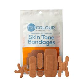 Adhesive Strip Tru-Colour® Brown Assorted Sizes Fabric Rectangle / Spot / Patch / Fingertip / Knuckle Brown Sterile