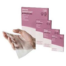 Cardinal Health Silicone Contact Layer 3" x 4".  Sterile, occlusive wound dressing made with a conformable, open mesh struction and gentle silicone adhesive.  Helps facilitate fluid transfer and provide fixation and protection to the w