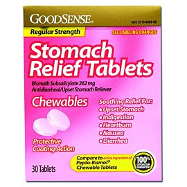 GoodSense Stomach Relief Bismuth Chew Tabs, 262mg, 30 ct
