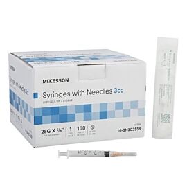 McKesson 3 mL 5/8 Inch 25 Gauge NonSafety Thin Wall Standard Hypodermic Syringe with Needle