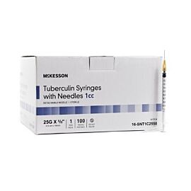 McKesson 1 mL 5/8 Inch 25 Gauge NonSafety Thin Wall Standard Tuberculin Syringe with Needle