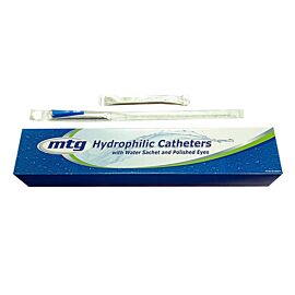 MTG Hydrophilic Straight Tip Male Intermittent Catheter, 14 Fr, 16" Vinyl Catheter with Sterile Water Sachet and Handling Sleeve