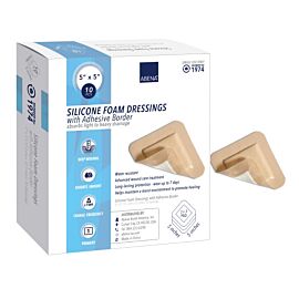 Abena Silicone Foam Wound Dressing with Film Backing and Silicone Adhesive Border, 5" x 5"