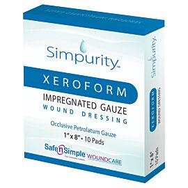 Simpurity Xeroform Petrolatum Impregnated Gauze Wound Dressing, 1" x 8"