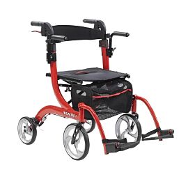 drive Nitro Duet 4 Wheel Rollator / Transport Chair, Red