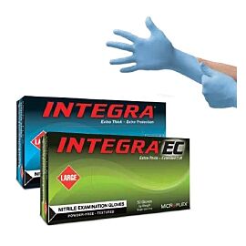 Integra EC Extended Cuff Length Exam Glove, Medium, Blue