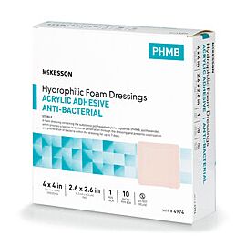 McKesson Adhesive Antibacterial Foam Dressing with Border 4 X 4 Inch Sterile 10 per Box