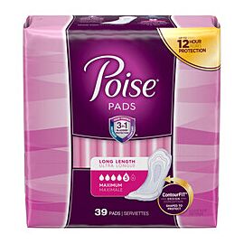 Poise Bladder Control Pads for Women, Maximum Absorbency - One Size Fits Most, Disposable, 14.6 in L