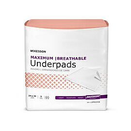 McKesson Ultimate Breathable Underpads, Maximum Absorbency - Fluff/Polymer, Disposable, 24 in x 36 in
