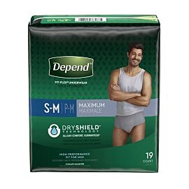 Depend FIT-FLEX Absorbent Underwear for Men, Small/Medium, Pull-On, Gray, Disposable