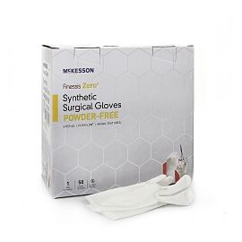 McKesson Finessis Zero Flexylon Synthetic Standard Cuff Length Surgical Glove, Size 7, White
