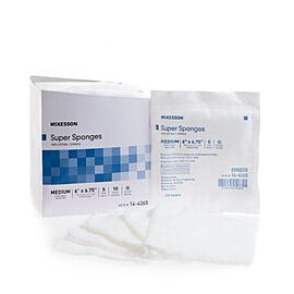 McKesson Super Sponges- Medium, Cotton Fluff, Sterile, 6 in x 6 3/4 in