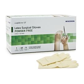 McKesson Confiderm LT Latex Standard Cuff Length Surgical Glove, Size 6½, Ivory