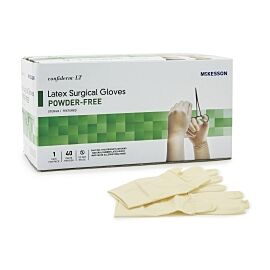 McKesson Confiderm LT Latex Standard Cuff Length Surgical Glove, Size 7½, Ivory