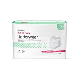 McKesson Super Plus Underwear, Adult Unisex, Small, Disposable, Latex-Free, White