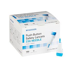 McKesson Safety Lancets for Diabetes Blood Testing - Push Botton Fixed Depth, 23 G