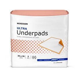 McKesson Ultra Disposable Peach Backsheet Underpad, Heavy, 36 X 36 Inch