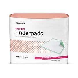 McKesson Super Underpads, Moderate Absorbency - Fluff/Polymer Core, Disposable - 23 in x 36 in