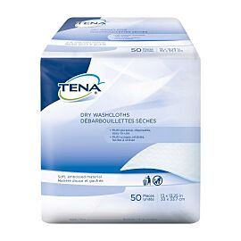 TENA Dry Washcloths, Disposable, White, 13" x 13-1/4"