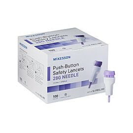 McKesson Safety Lancets for Diabetes Blood Testing - Push Botton Fixed Depth, 28 G