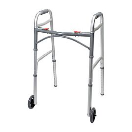 McKesson Folding Walker, 2 Wheels - Aluminum, Adjustable Height - Silver, 24 in Base, 32 in to 39 in Height