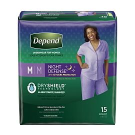 Depend Night Defense Womens Absorbent Underwear, Peach, Medium