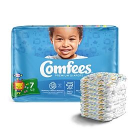 Comfees Premium Baby Diapers, Moderate-Absorbent, Tab Closure, Kid Design, Size 7