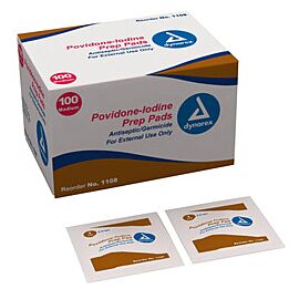Dynarex Povidone-Iodine PVP Prep Pads, Antiseptic Skin Wipe