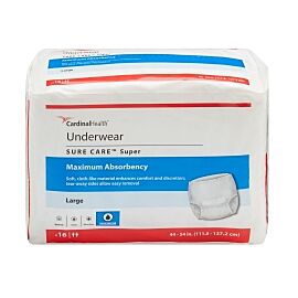 Sure Care Super Protective Incontinence Underwear, Maximum Absorbency, White, Adult, Unisex, Large, 44" to 54" Waist