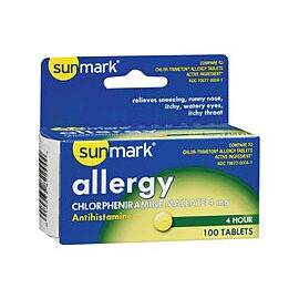 sunmark Allergy Relief 4 mg Chlorpheniramine Maleate Tablet, 100 per Bottle