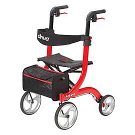 drive Nitro Rollator / Rolling Walker, 4 Wheels - Aluminum Frame, Adjustable Height - Red, 33.5 in to 38.25 in Handle Height