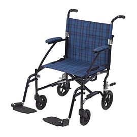 drive Fly-Lite Ultra Lightweight Transport Wheelchair, Blue with Blue Finish