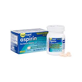 sunmark 81mg Aspirin Pain Relief Chewable Orange 36 per Box